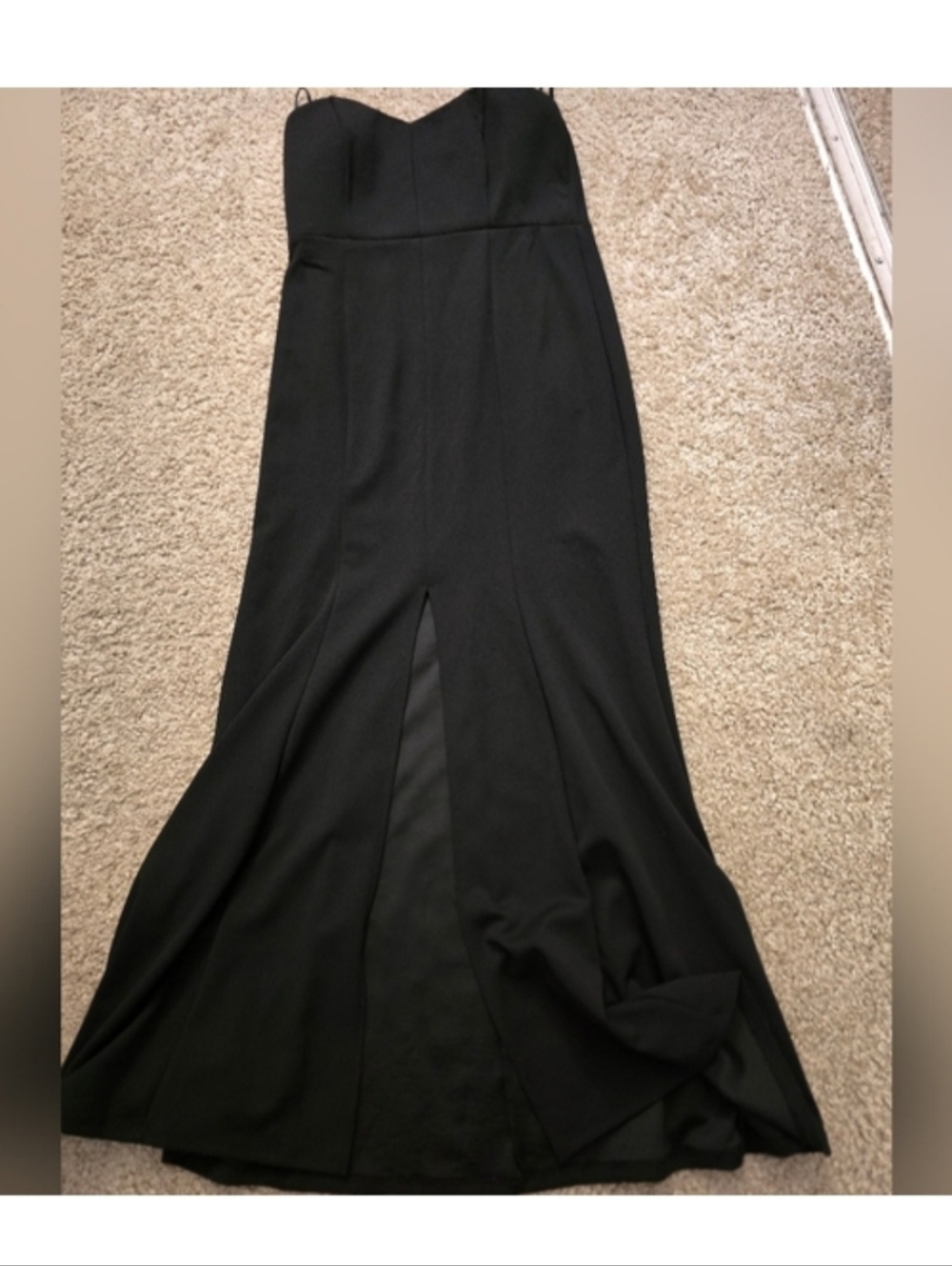 Sweet Storm Black Strapless Evening Gown with Front Slit